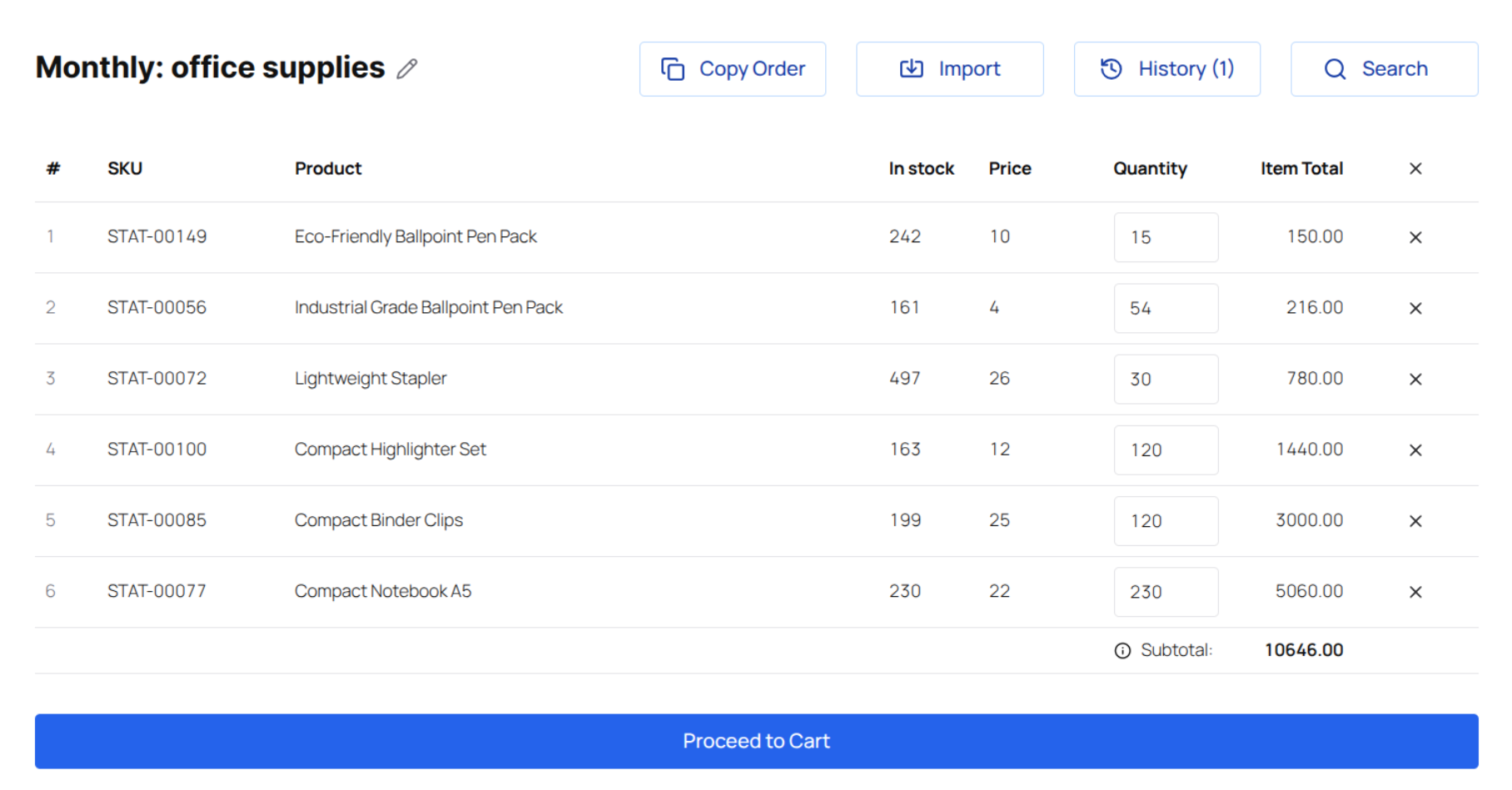 B2B Quick Order Matrix screenshot
